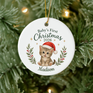 Personalised Baby's First Christmas "Cat" Ceramic Tree Decoration
