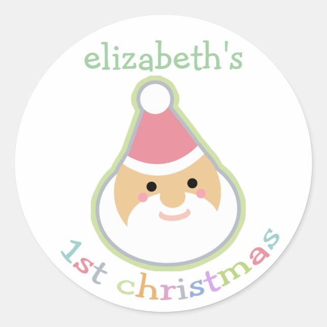 Personalised Baby's First Christmas Classic Round Sticker (Front)