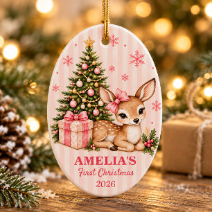 Personalised Baby's First Christmas Deer Ceramic Tree Decoration
