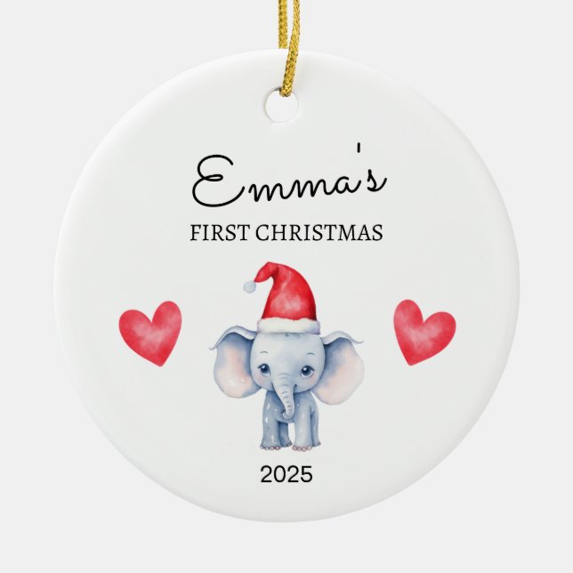 Personalised Baby's First Christmas, Elephant Gift Ceramic Tree Decoration (Front)
