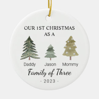 Personalised Babys First Christmas Family of Three Ceramic Tree Decoration