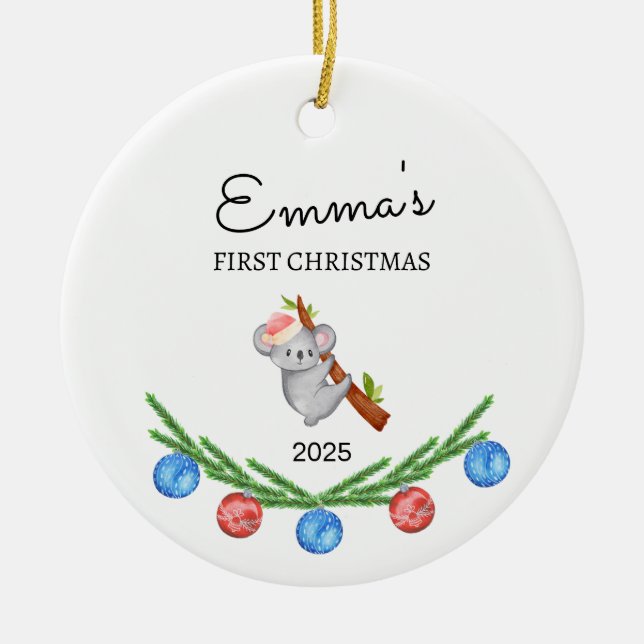 Personalised Baby's First Christmas, Koala Gift Ceramic Tree Decoration (Front)