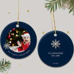 Personalised Baby's First Christmas Ornament<br><div class="desc">Celebrate your little one's debut holiday with our Personalised Baby's First Christmas Ornament. Designed for your unique touch, this ornament features a charming snowflake-framed space for a treasured photo of your child. "My First Christmas" is elegantly displayed in sans-serif font below the photo, exuding warmth and joy. The reverse side...</div>