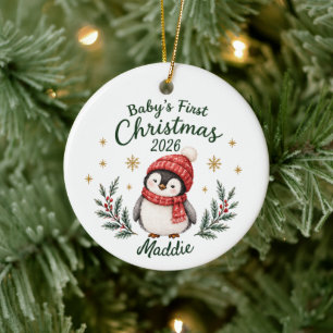 Personalised Baby's First Christmas "Penguin" Ceramic Tree Decoration