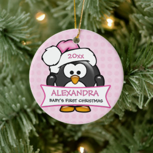 Personalised Baby's First Christmas Penguin Ceramic Tree Decoration