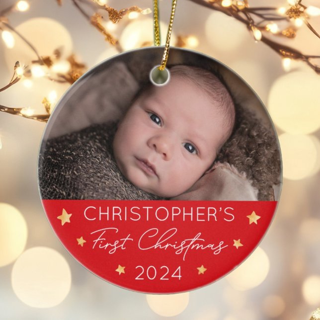 Personalised Baby's First Christmas Photo Ceramic Tree Decoration (Creator Uploaded)