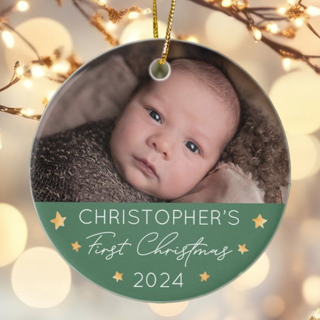 Personalised Baby's First Christmas Photo Ceramic Tree Decoration (Creator Uploaded)