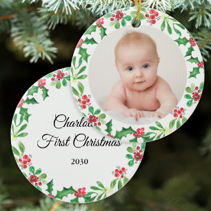 Personalised Baby's First Christmas Photo Ceramic Tree Decoration