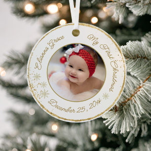  Personalised Baby's First Christmas Photo Glitter Ceramic Tree Decoration