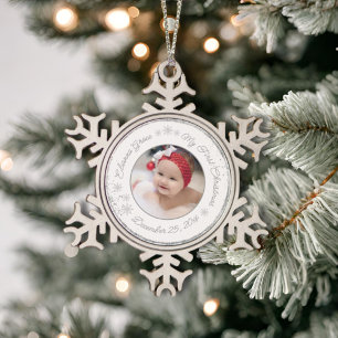 Personalised Baby's First Christmas Photo Glitter Snowflake Pewter Christmas Ornament