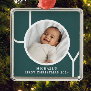 Personalised Baby's First Christmas Photo Green Metal Tree Decoration