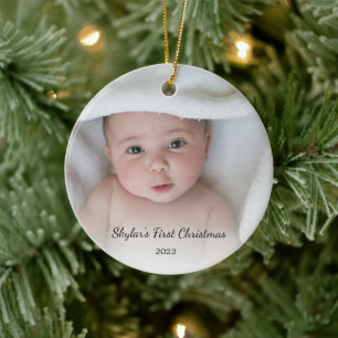 Personalised Baby's First Christmas Photo Name Ceramic Tree Decoration