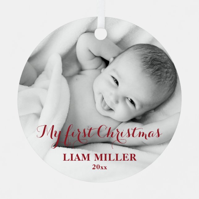 Personalised Babys First Christmas Photo Ornament (Front)