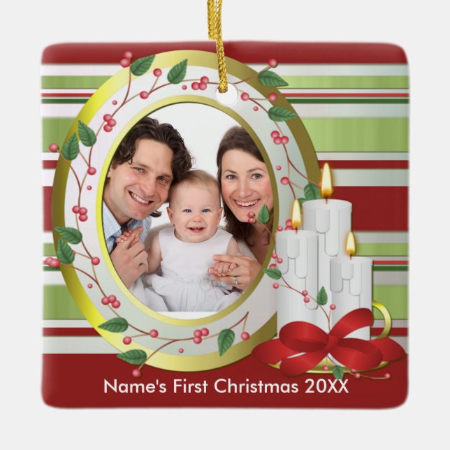 Personalised Baby's First Christmas Photo Ornament (Front)
