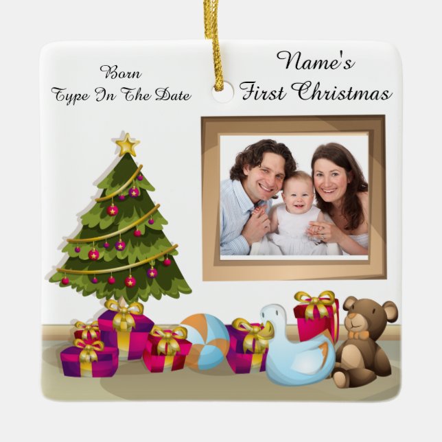 Personalised Baby's First Christmas Photo Ornament (Front)