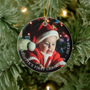 Personalised Baby's First Christmas Photo Template Ceramic Tree Decoration