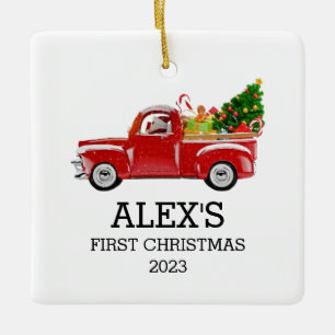 Personalised Baby's First Christmas Red Truck Boys Ceramic Ornament