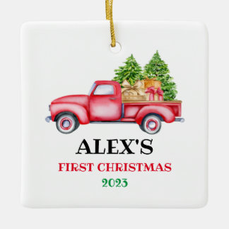 Personalised Baby's First Christmas Red Truck Xmas Ceramic Ornament