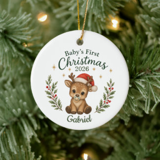 Personalised Baby's First Christmas "Reindeer" Ceramic Tree Decoration