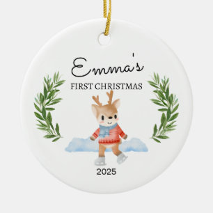 Personalised Baby's First Christmas, Reindeer Gift Ceramic Tree Decoration
