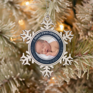 Personalised Baby's First Christmas Snowflake Pewter Christmas Ornament