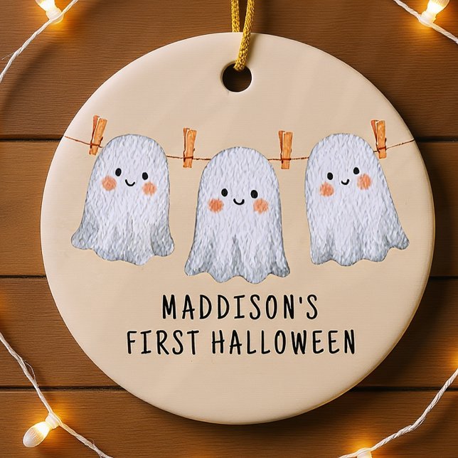 Personalised Baby's First Halloween Cute Ghosts Ceramic Tree Decoration (Creator Uploaded)
