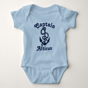 Personalised Babys Name Navy Blue Nautical Captain Baby Bodysuit