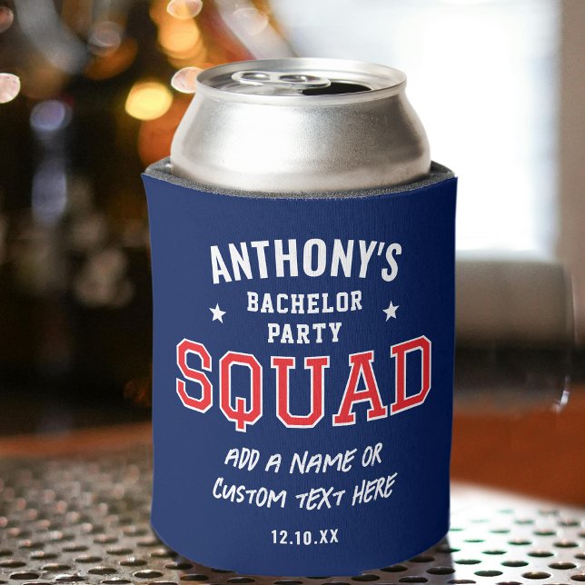 Personalised Bachelor Party Squad Red Navy Can Cooler (Creator Uploaded)