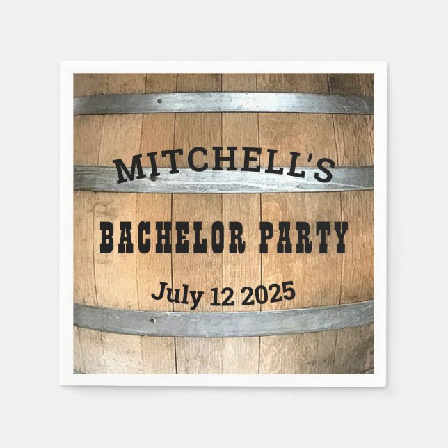 Personalised Bachelor Party Whiskey Barrel Napkins (Front)