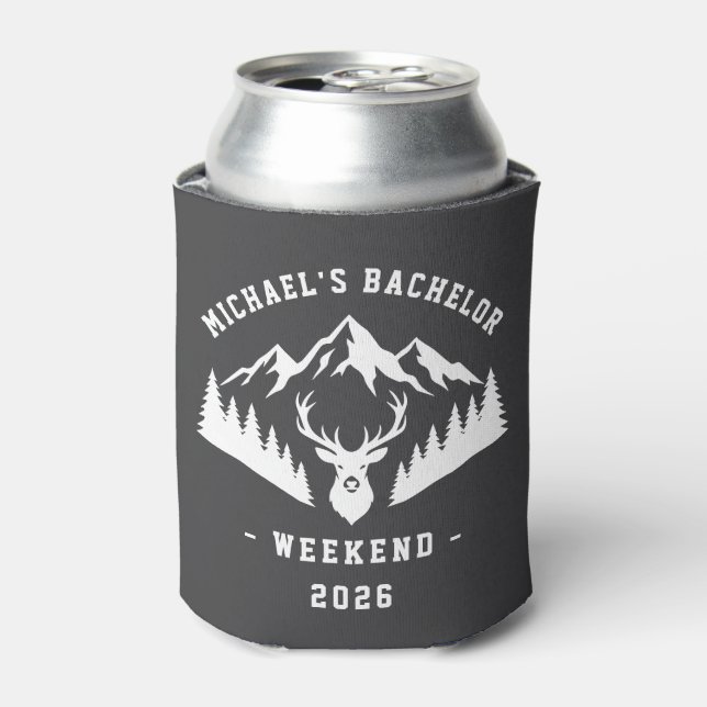Personalised Bachelor Weekend Mountain Can Cooler (Can Front)
