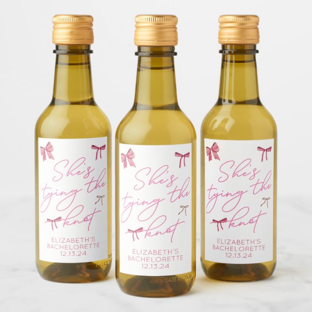 Personalised Bachelorette Birthday Pink Bow Mini Wine Label (Bottles)