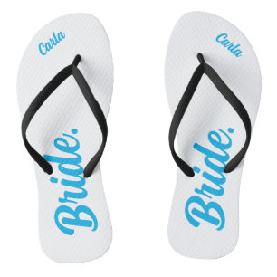 Personalised Bachelorette Bride sky blue and white Flip Flops