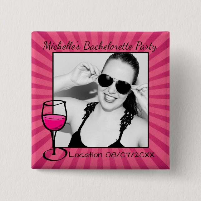 Personalised Bachelorette Framed Photo 15 Cm Square Badge (Front)