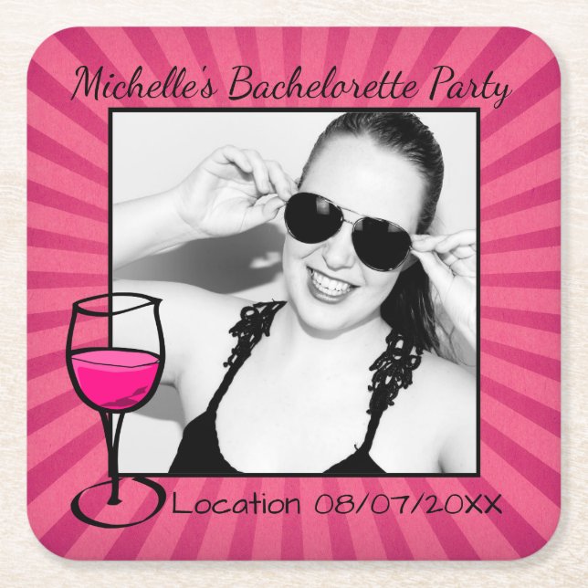Personalised Bachelorette Framed Square Paper Coaster (Front)