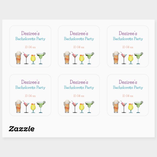 Personalised Bachelorette Party Fruity Drinks Square Sticker (Sheet)
