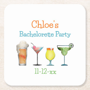 Personalised Bachelorette Party Name Date Square Paper Coaster