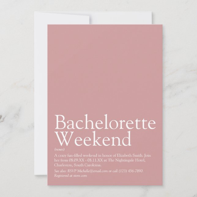 Personalised Bachelorette Weekend Blush Pink Invitation (Front)