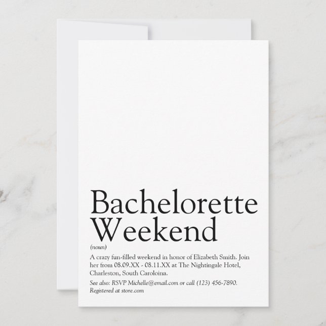 Personalised Bachelorette Weekend Invitation (Front)
