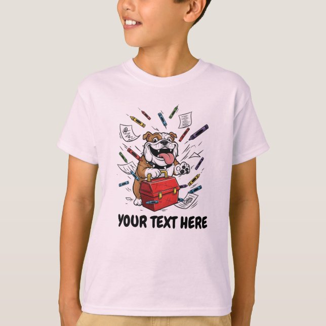 Personalised Back to School Custom Text & Cute Dog T-Shirt (Front)