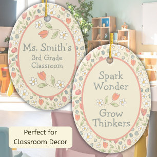 Personalised Back‑to‑School Floral Teacher Ceramic Tree Decoration