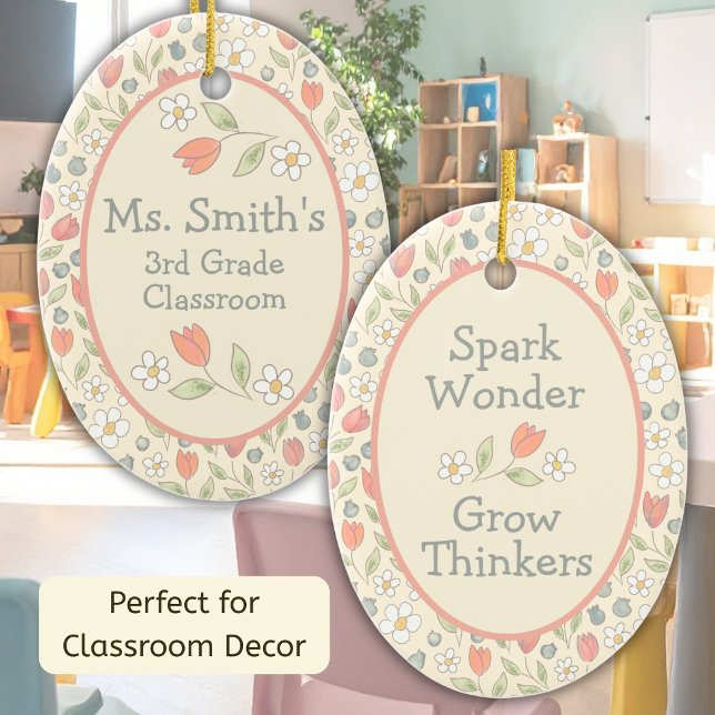 Personalised Back‑to‑School Floral Teacher Ceramic Tree Decoration (Back to School Teacher Classroom Decor Ornament for Cheerful Learning Environment)