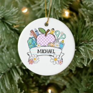 Personalised Back-to-School Supplies with Apple 2 Ceramic Tree Decoration