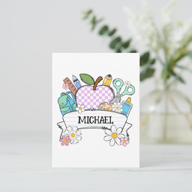 Personalised Back-to-School Supplies with Apple 2 Postcard (Standing Front)
