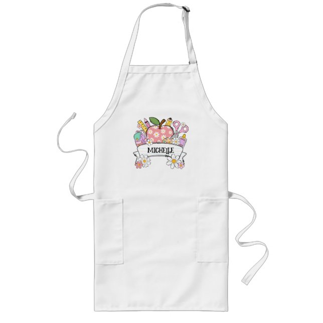 Personalised Back-to-School Supplies with Apple Long Apron (Front)