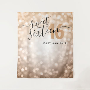 Personalised Backdrop Rose Gold Lights Sweet 16 Tapestry