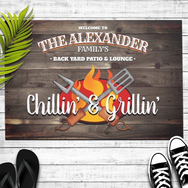 Personalised Backyard Chillin' and Grillin' Patio  Doormat (Creator Uploaded)