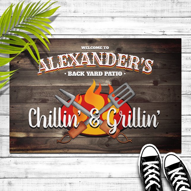 Personalised Backyard Chillin' and Grillin' Patio Doormat (Creator Uploaded)