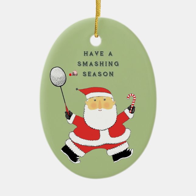 personalised badminton collectable ceramic tree decoration (Front)