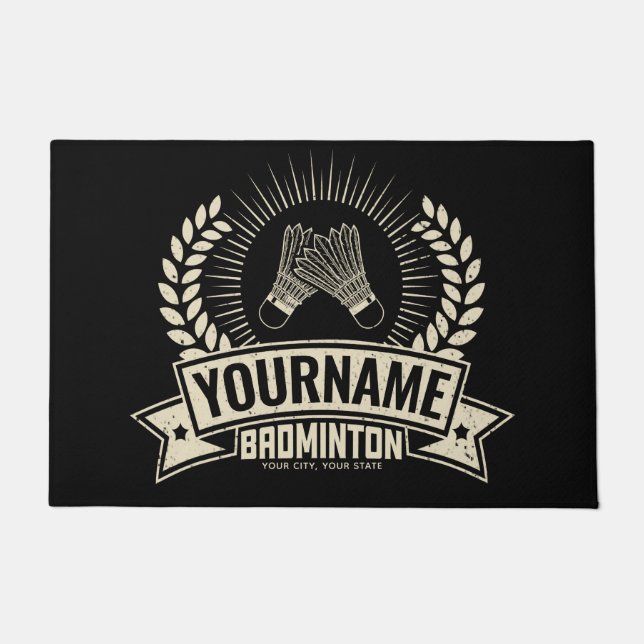 Personalised Badminton Player Name Racquet Sports Doormat (Front)