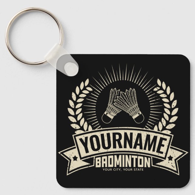 Personalised Badminton Player Name Racquet Sports  Key Ring (Front)